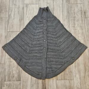 NUDE Sweater Womens Size M Grey Button Front Poncho Style Cardigan Open Knit